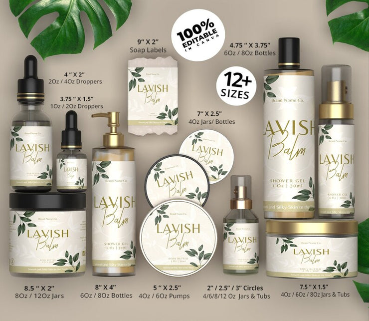 Premium Editable Canva Cosmetic & Skincare Label Templates – 12+ Sizes for Jars, Bottles, Soap & Droppers – Elegant Printable Packaging Design for Beauty & Self-Care Products