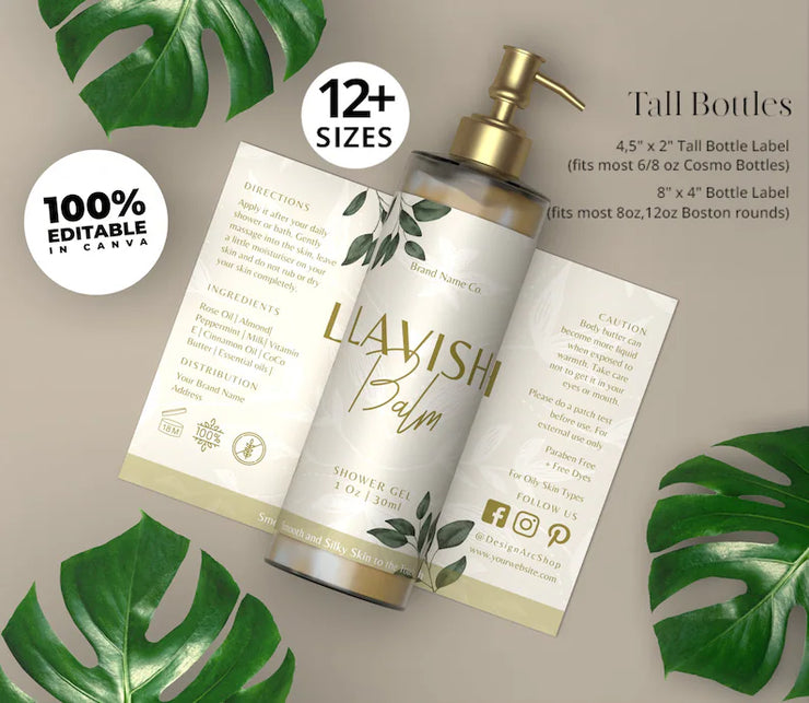 Premium Editable Canva Cosmetic & Skincare Label Templates – 12+ Sizes for Jars, Bottles, Soap & Droppers – Elegant Printable Packaging Design for Beauty & Self-Care Products