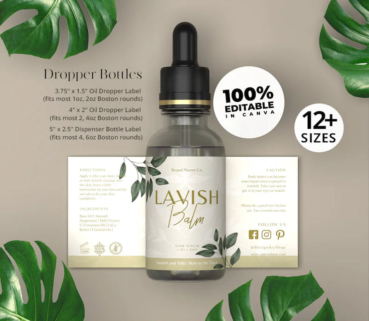 Premium Editable Canva Cosmetic & Skincare Label Templates – 12+ Sizes for Jars, Bottles, Soap & Droppers – Elegant Printable Packaging Design for Beauty & Self-Care Products