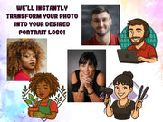Custom Cartoon Portrait Logo from Your Photo – Personalized Avatar, Business Branding & Bulk Orders – 24 Hour Delivery