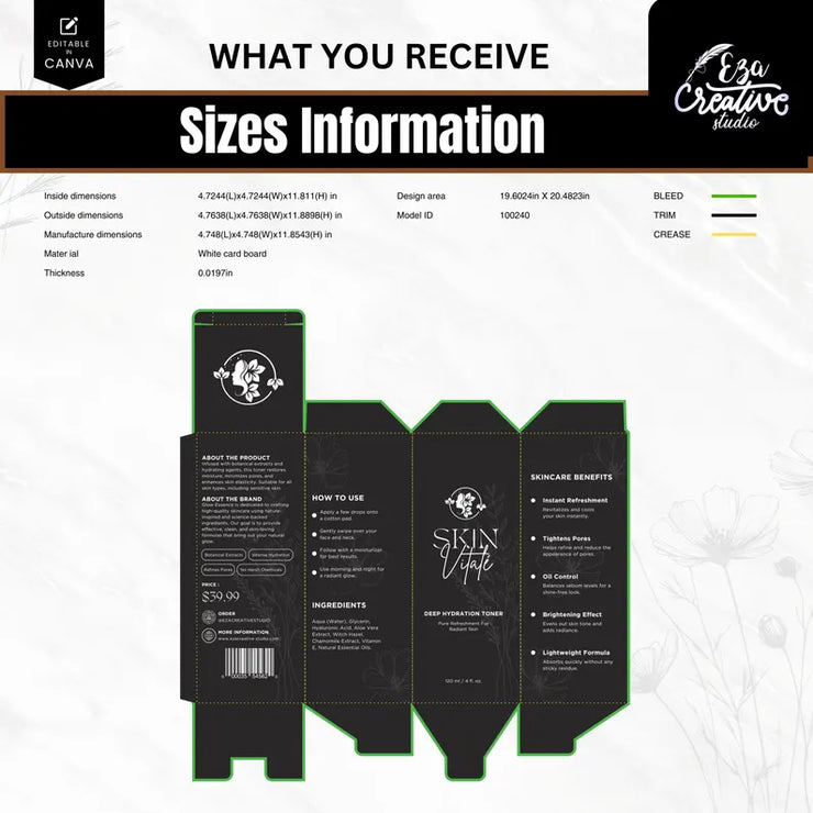 Editable Cosmetic Packaging Design Template | Skincare & Beauty Box Layout with Free 120+ Icons – Canva Instant Download