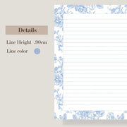 Elegant Blue Floral Printable Stationery Set – A4 & US Letter Size | Lined & Unlined Digital Writing Paper for Letters, Journals & Notes