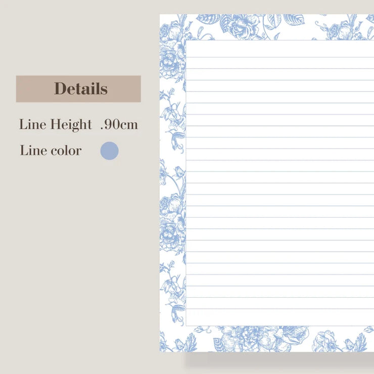 Elegant Blue Floral Printable Stationery Set – A4 & US Letter Size | Lined & Unlined Digital Writing Paper for Letters, Journals & Notes