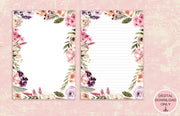 Printable Floral Stationery Paper Set – 8 Lined & 8 Unlined A4 Templates – Digital Download Writing Paper for Letters, Journals & Notes