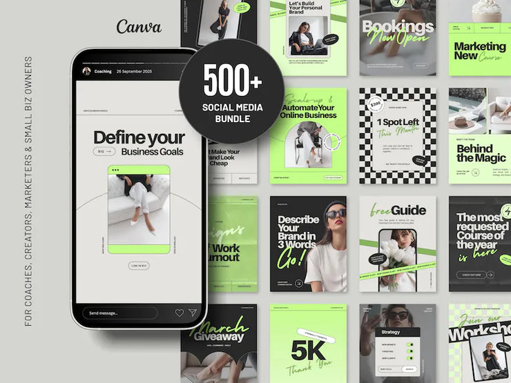 500+ Social Media Templates for Canva & Photoshop – Editable Marketing Bundle for Coaches, Creators & Small Businesses