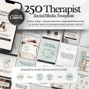 250 Therapist Social Media Templates – Editable Canva Bundle with Stories & Bonus Highlight Covers