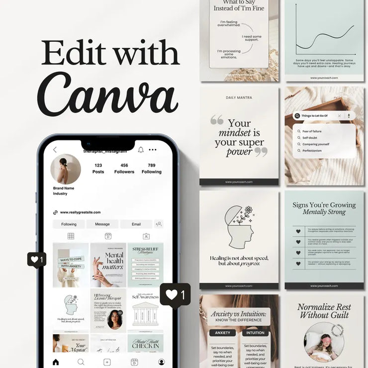 250 Therapist Social Media Templates – Editable Canva Bundle with Stories & Bonus Highlight Covers