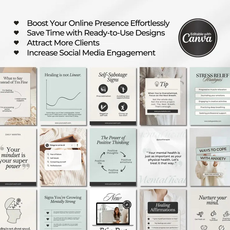 250 Therapist Social Media Templates – Editable Canva Bundle with Stories & Bonus Highlight Covers